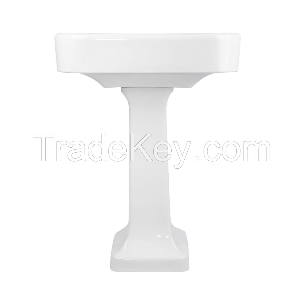Bathroom glassy white ceramic porcelain rectangle freestanding pedestal sink