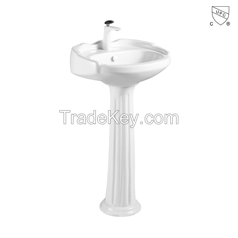 Bathroom sanitary ware rectangle glassy white oval CUPC certified floor-standing pedestal sink
