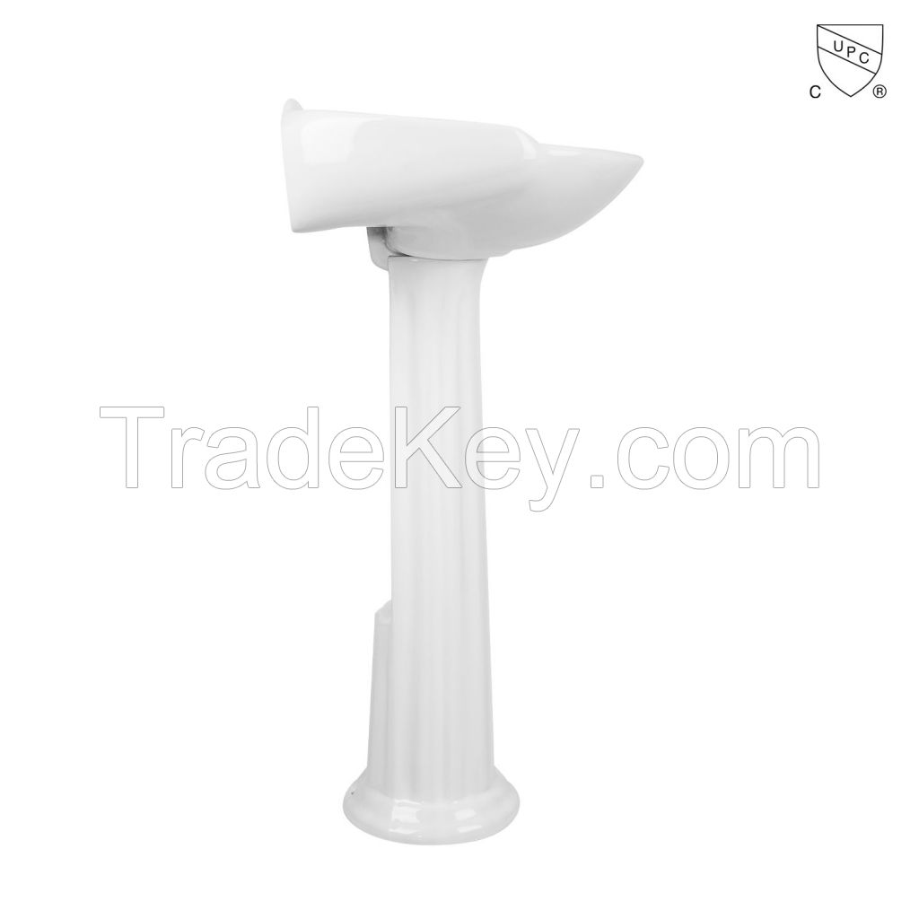 Bathroom sanitary ware rectangle glassy white oval CUPC certified floor-standing pedestal sink