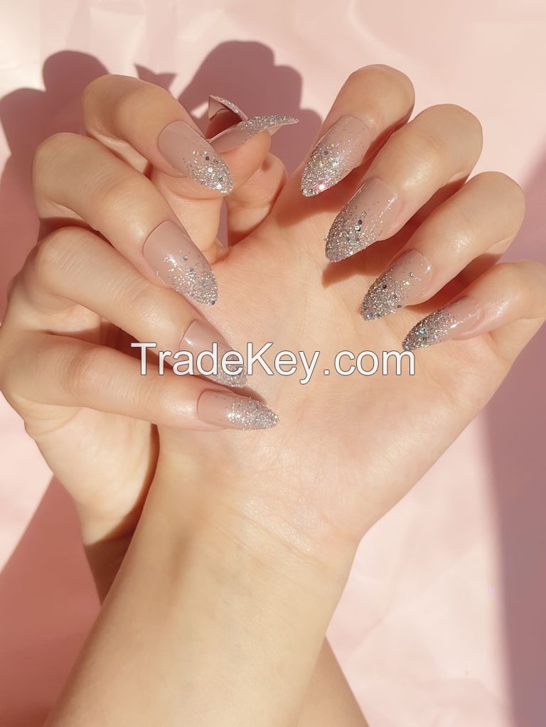 French Glitter Stiletto Shape Nails