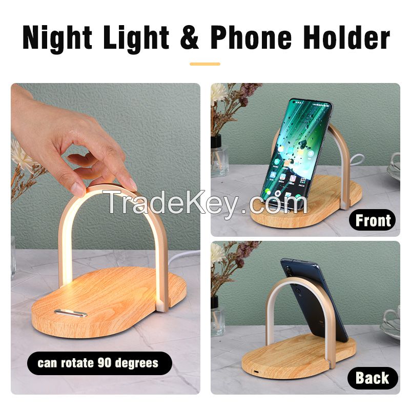 15W Wireless Charger Mobile Phone LED Desk Charging Lamp Holder Reading Table Night Light For Home Bedroom Living Room Office 