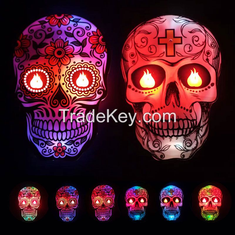Halloween Skull Lamp Colorful Acrylic Led Night Light Motion Sensor Wall Lamps Auto Sensing Nightlights for Holidays Home Child