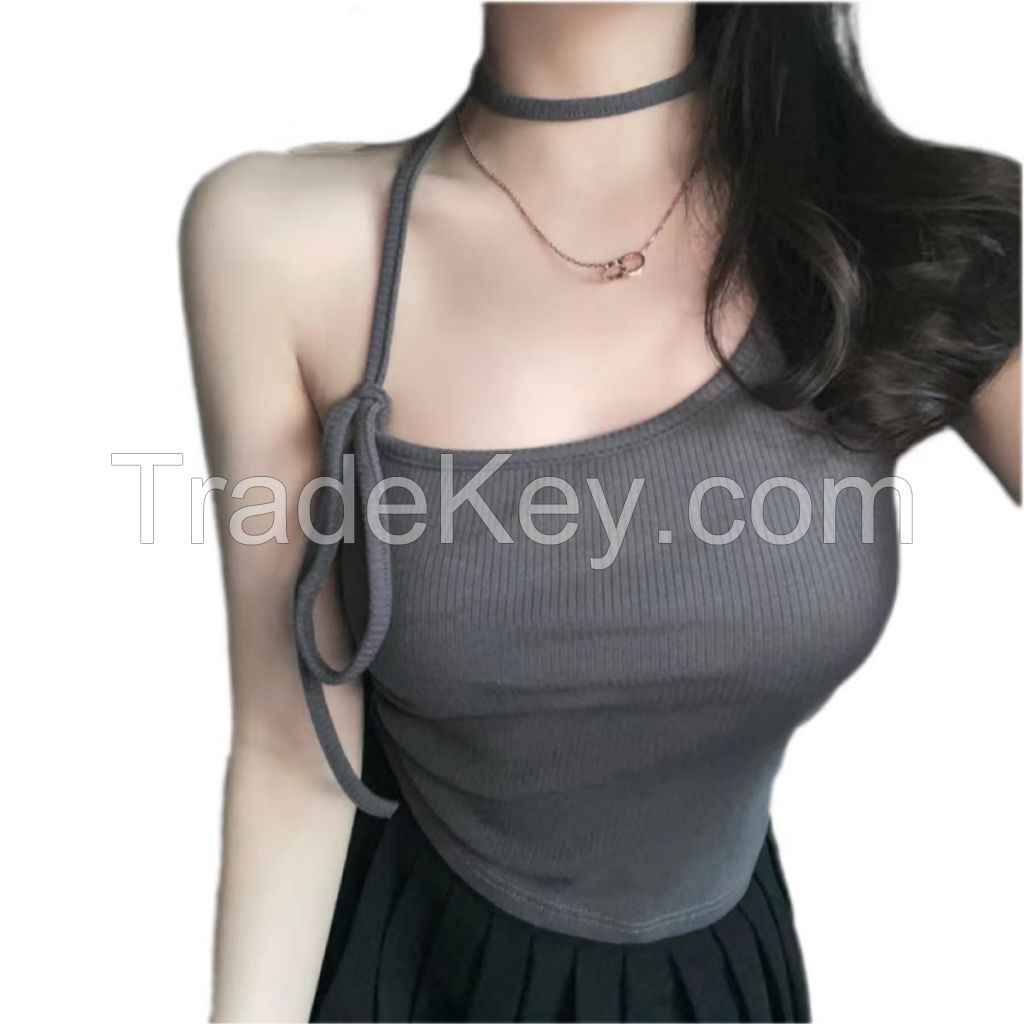 Pure desire to hang neck spring and summer ice silk knitting suspender vest women's irregular design feeling bottoming sexy slim top