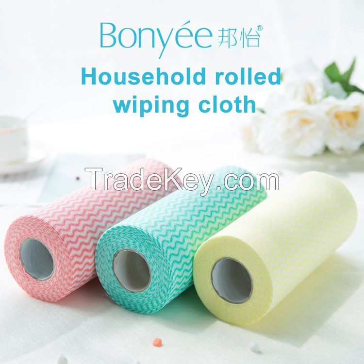 OEM Disposable Household Rolled Wiping Cloth Spunlace Nonwoven Kitchen Wipes for stain