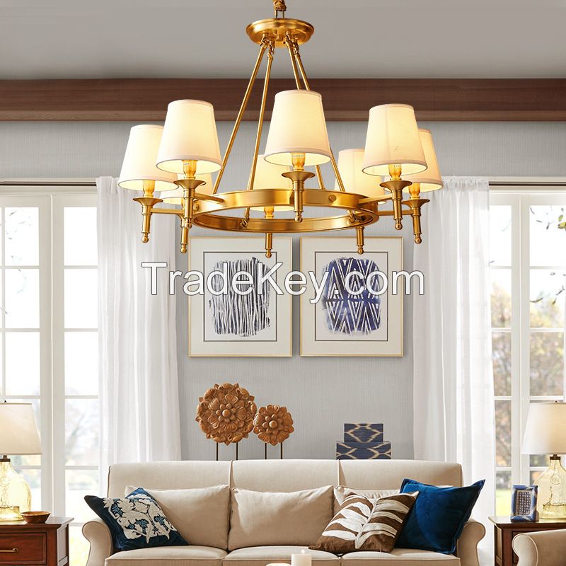Brass copper linen fabric chandelier light