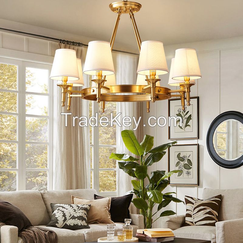 Brass copper linen fabric chandelier light