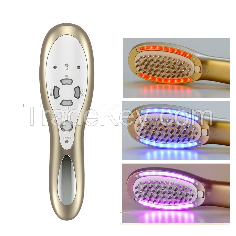 KIMAIRAY handheld hair optical blue and red light wave care brush ion hair growth massager with 12ML water tank