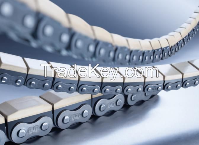 Roller chains with vulcanized elastomer profiles