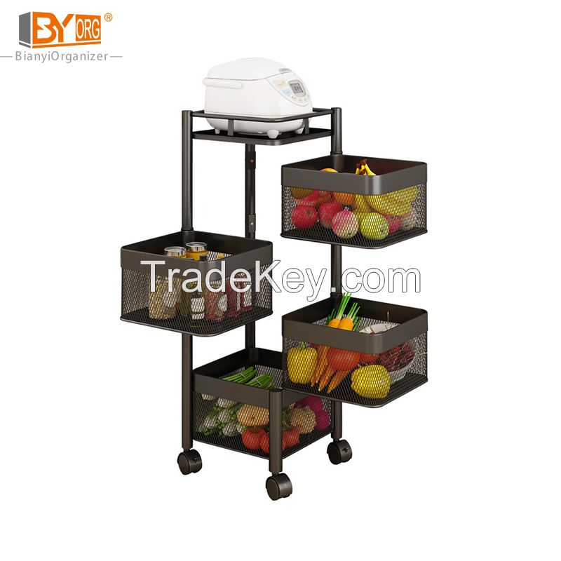 Kitchen Household Multipurpose Adjustable 2 3 4 5 Tier Basket Holder With Pulley For Furit