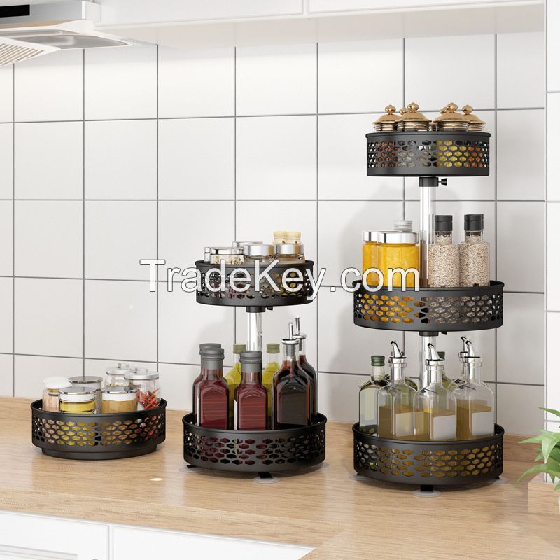 Adjustable Rotating Shelf 360 Degree Kitchen Livingroom Fruits Storage Basket Holder