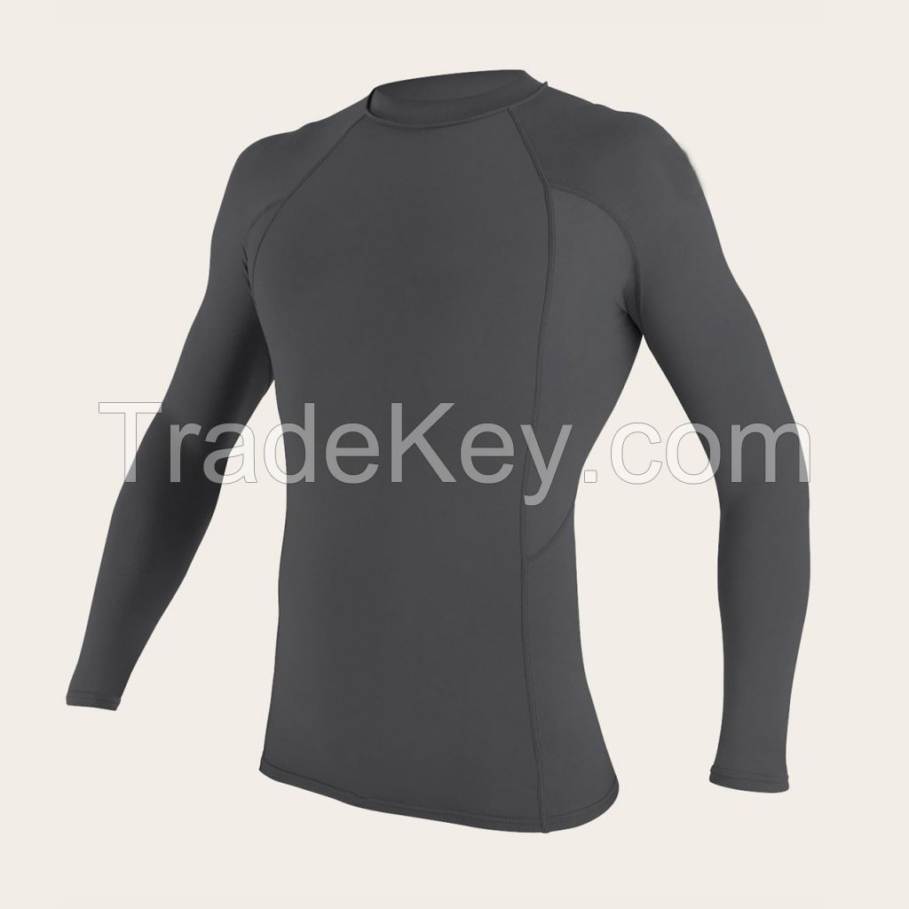 UPF 50 Sublimation Solid Color Printed Custom Logo Men Rash Guard Top Long Sleeve Swim Shirt MMA Surfing Rash Guard