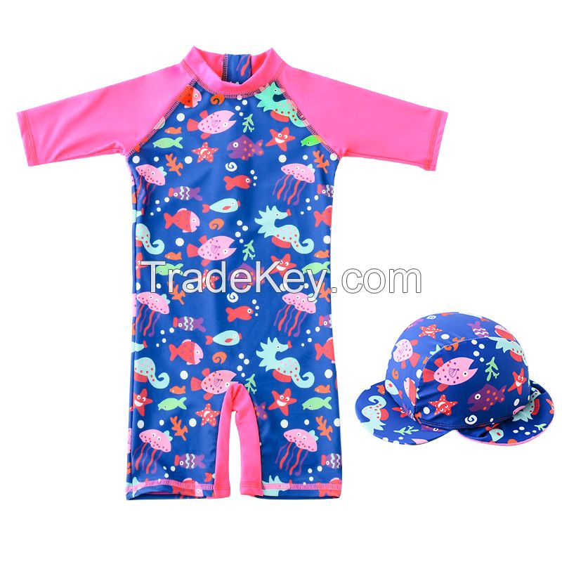 Hot Sell Children Shorty Swimming Suit Kids Front Zipper Swimwear Beachwear Anti UV Rash Guard Bathing Suit