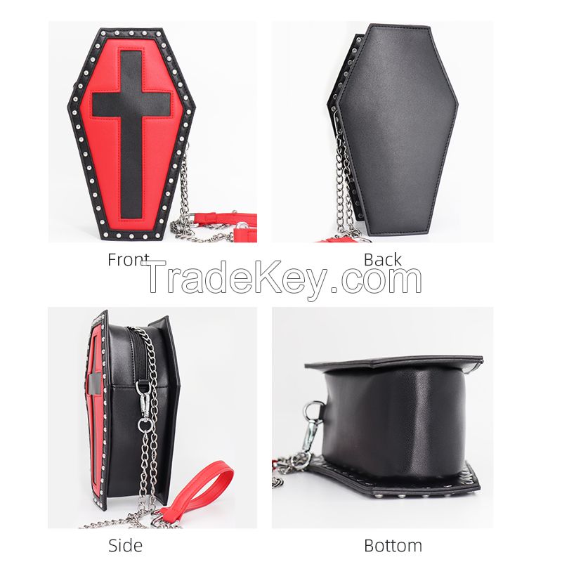 Personality women bag coffin shape crossbody bag new fothic pu leather girls bag