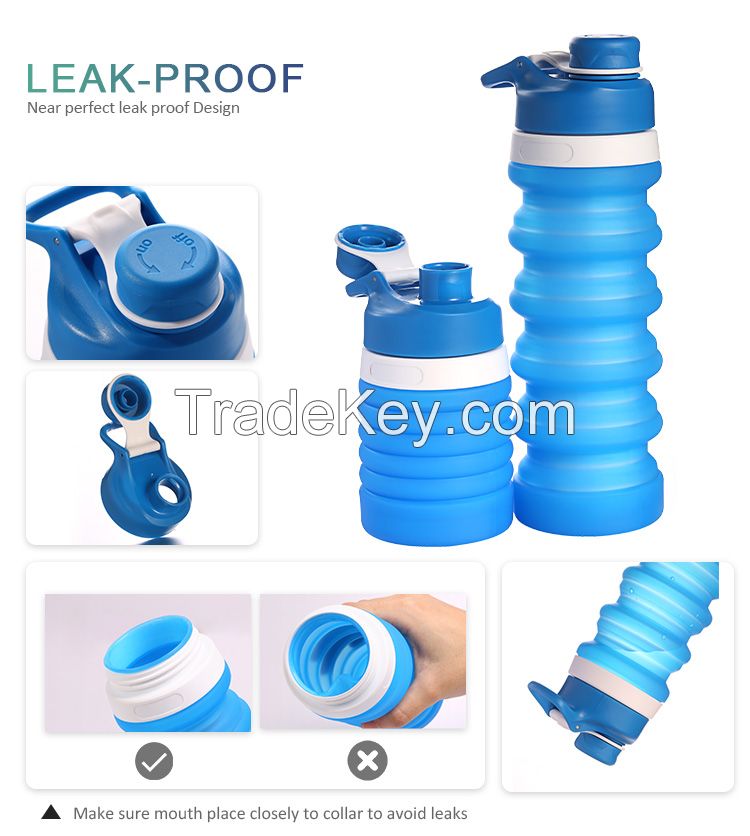 Reusable Silicone Water Bottle BPA Free Collapsible Foldable Sports Drinking Bottle for Outdoor