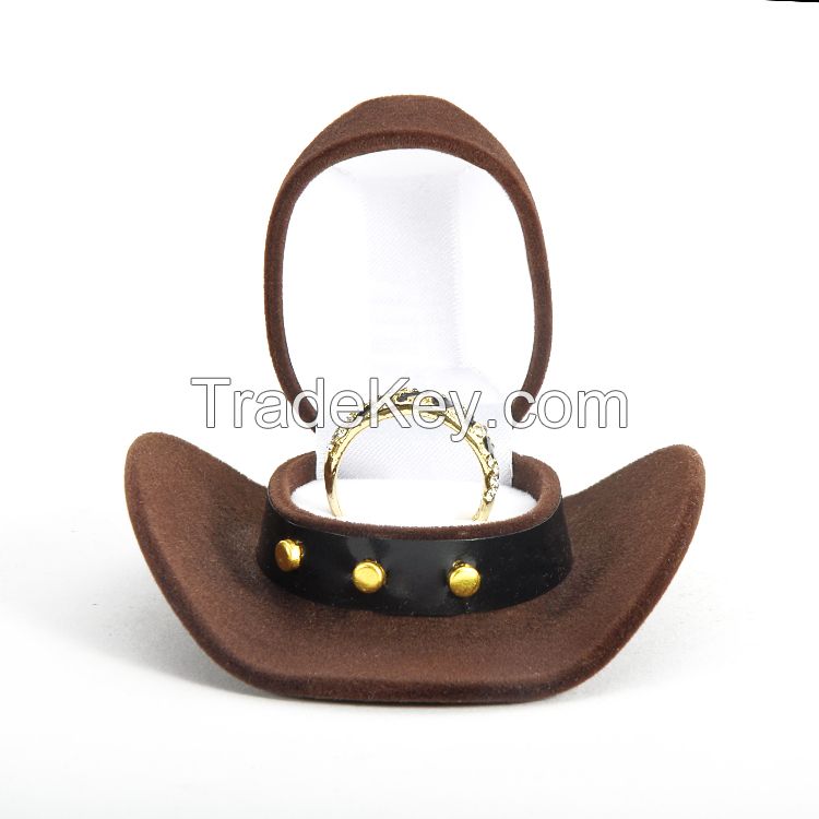 Hat Shape Flocking Jewelry Packgaing Boxes