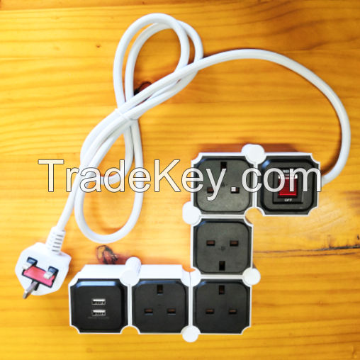 Multiple socket-outlet with USB power / GR/FR/UK/DK type