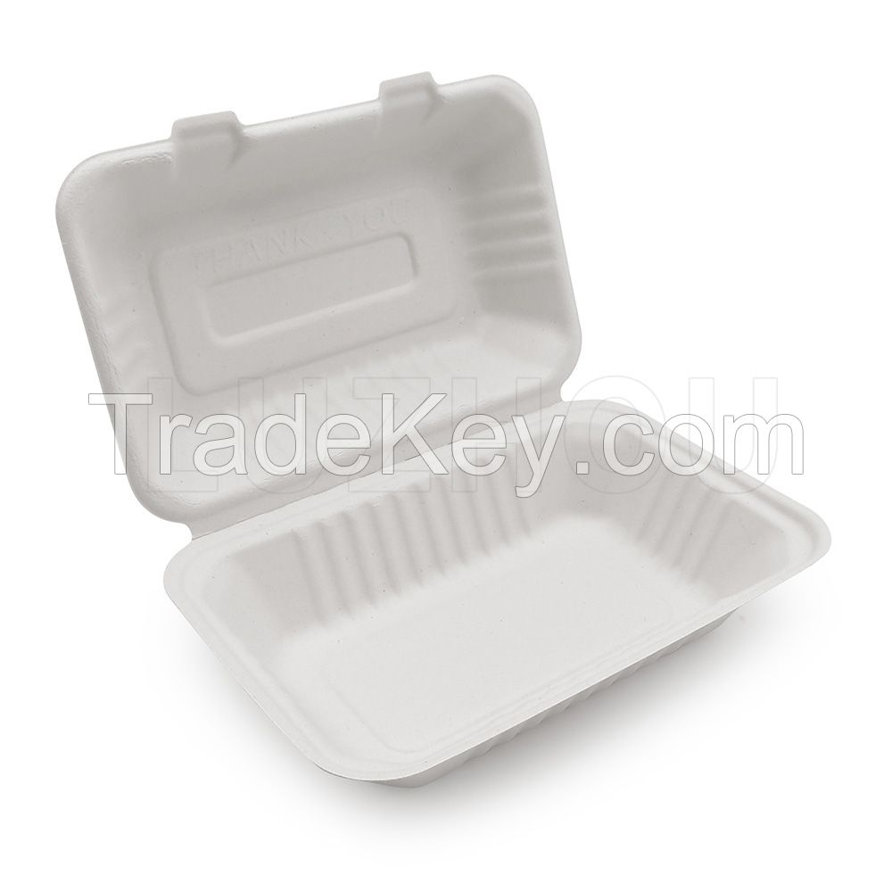 Compostable Food Container Take Away Lunch Box Eco-Friendly Sugarcane Bagasse Packaging