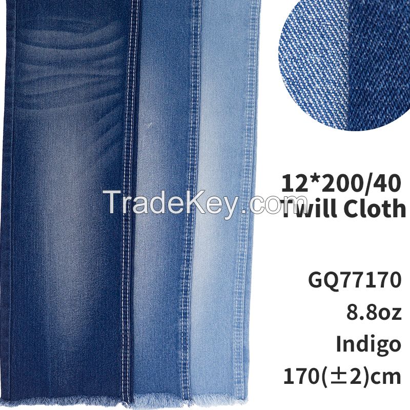 GQ77170 T/C  Cotton/Rayon Twill cloth Denim Non-elastic Deep Indigo