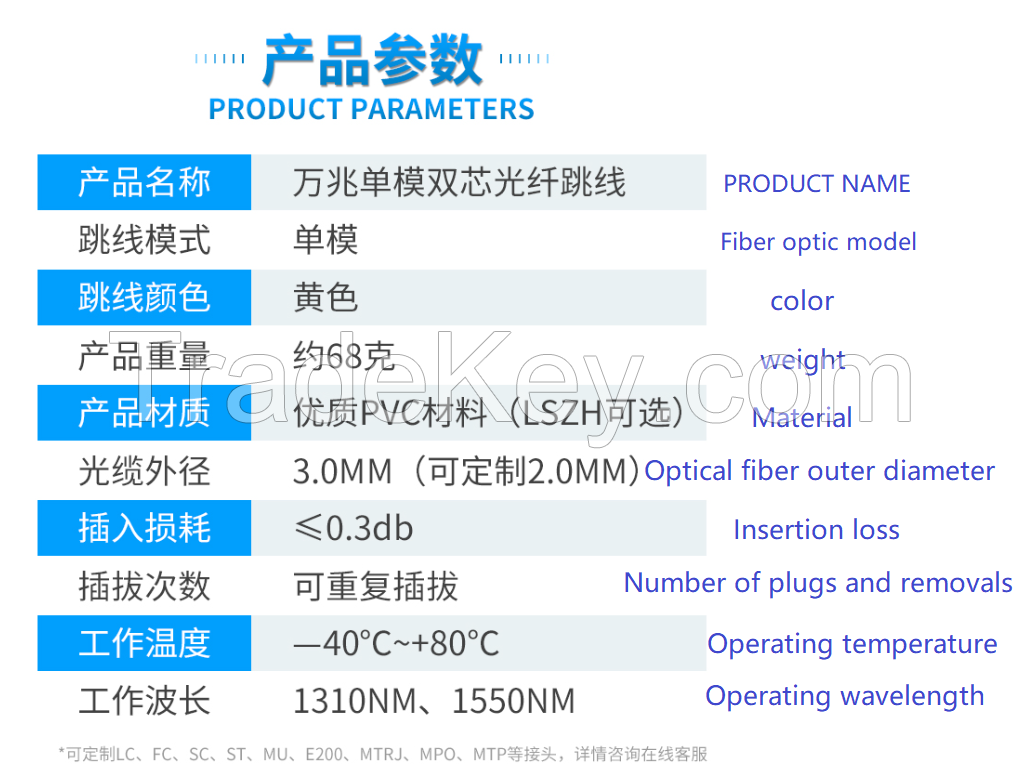 Carrier grade LC-LC/FC/ST/SC-SC 10 Gigabit single-mode dual-core fiber