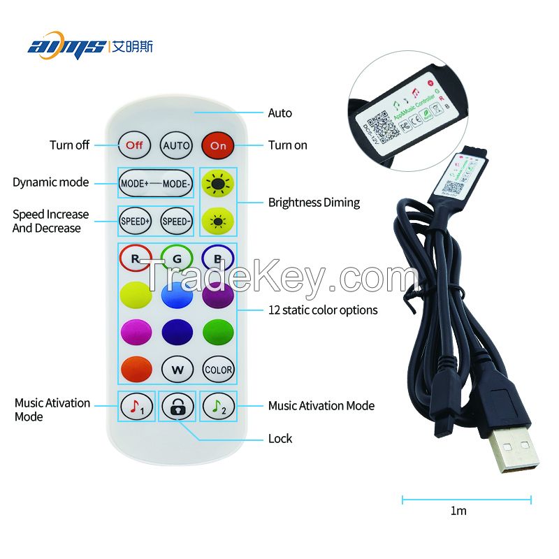 Led strip light screen RGB backlight music sync 5v 30leds 5m IP20 IP65 waterproof ambient light smart app control 24 keys remote