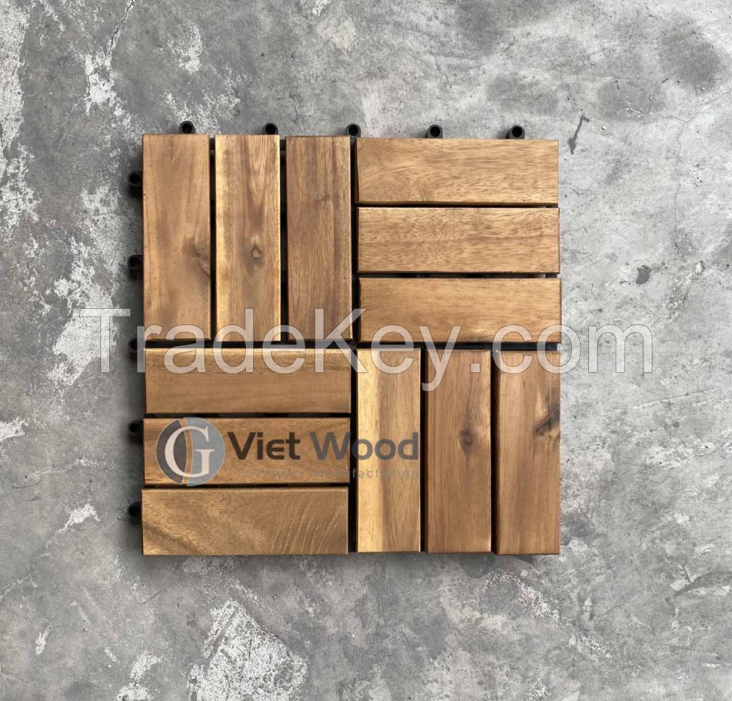 Acacia interlocking wood deck tiles 12 slats