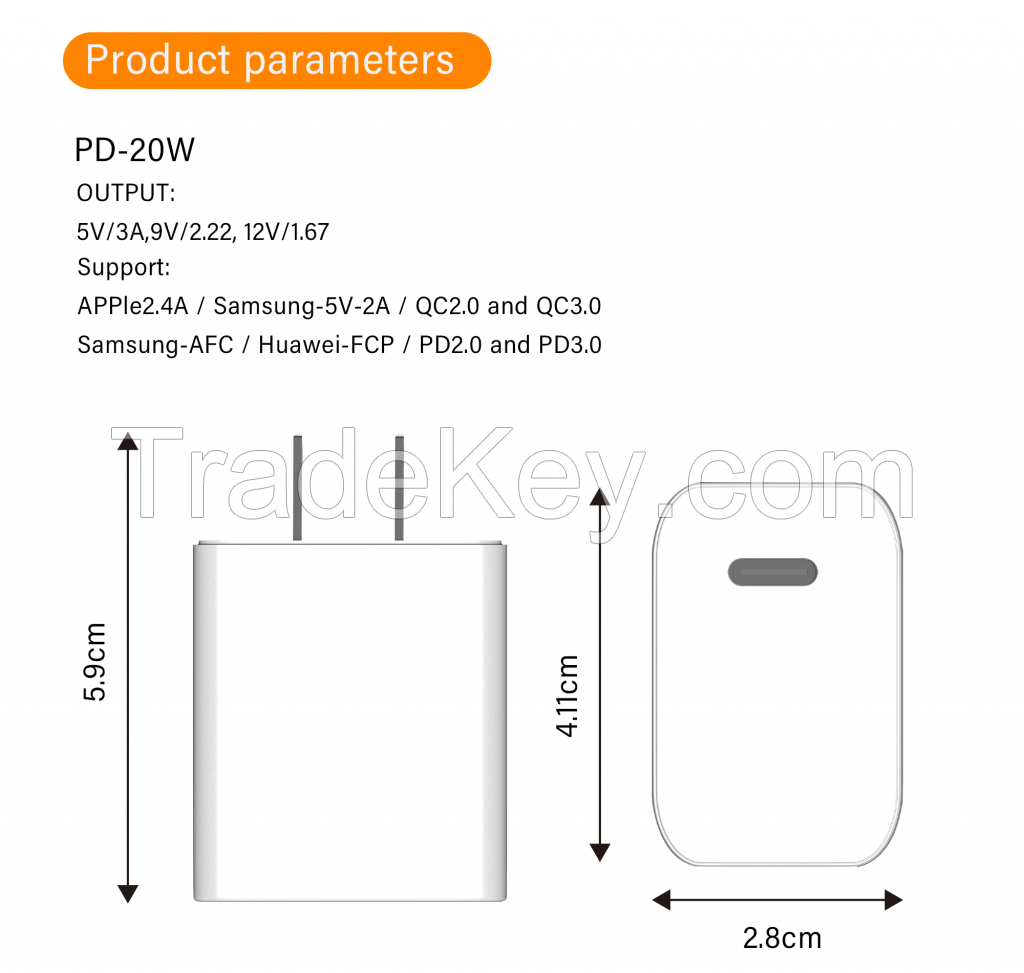 iPhone Fast Charger, 20W USB C Power Delivery Wall Charger model DSW-19-20W