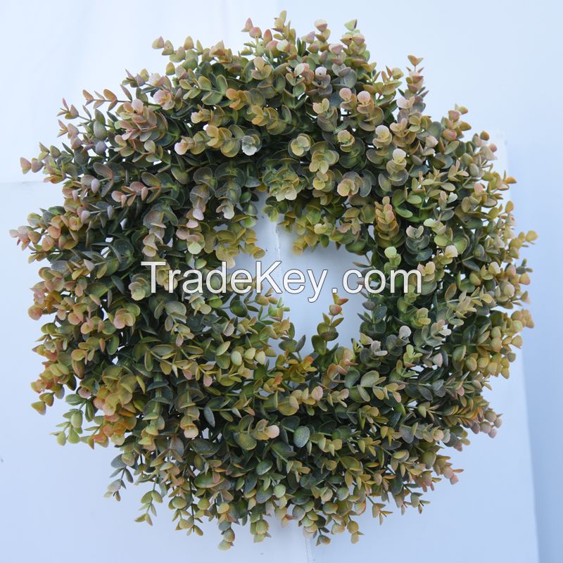 Natural Garland Front Door Wreaths Artificial Green Leaves Wreath 16" Boxwood Wreath For Christmas Hanging Wall Window Party