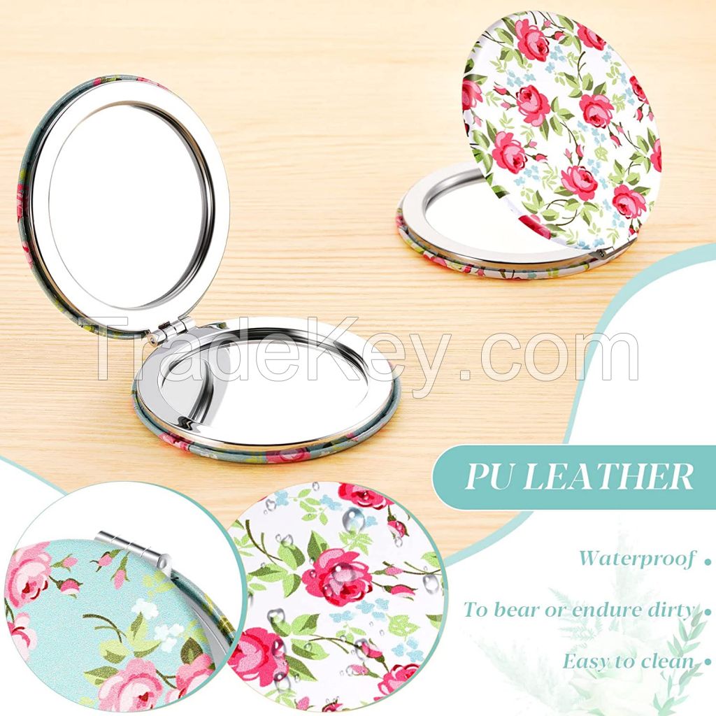 Pocket Mirror Compact Mirror Travel Makeup PU Leather Mirror for Purs