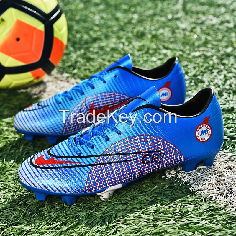 PU Surface TPU Sole Soccer Shoes Spikes Youth Student Training Competition Shoes(Blue)