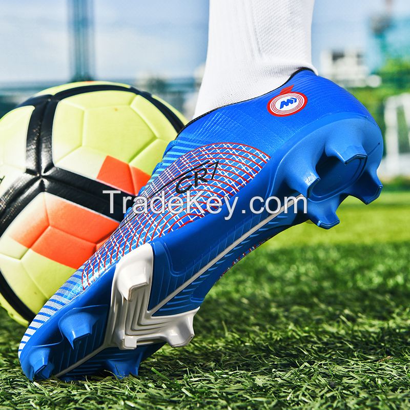 PU Surface TPU Sole Soccer Shoes Spikes Youth Student Training Competition Shoes(Blue)
