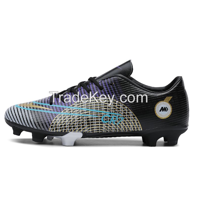 PU Surface TPU Sole Soccer Shoes Spikes Youth Student Training Competition Shoes(Black Purple)