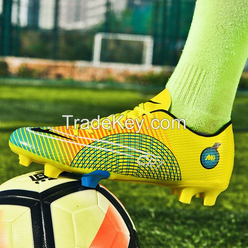 PU Surface TPU Sole Soccer Shoes Spikes Youth Student Training Competition Shoes(Yellow)