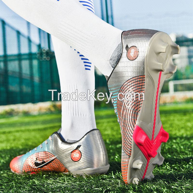 PU Surface TPU Sole Soccer Shoes Spikes Youth Student Training Competition Shoes(Silver Gray)