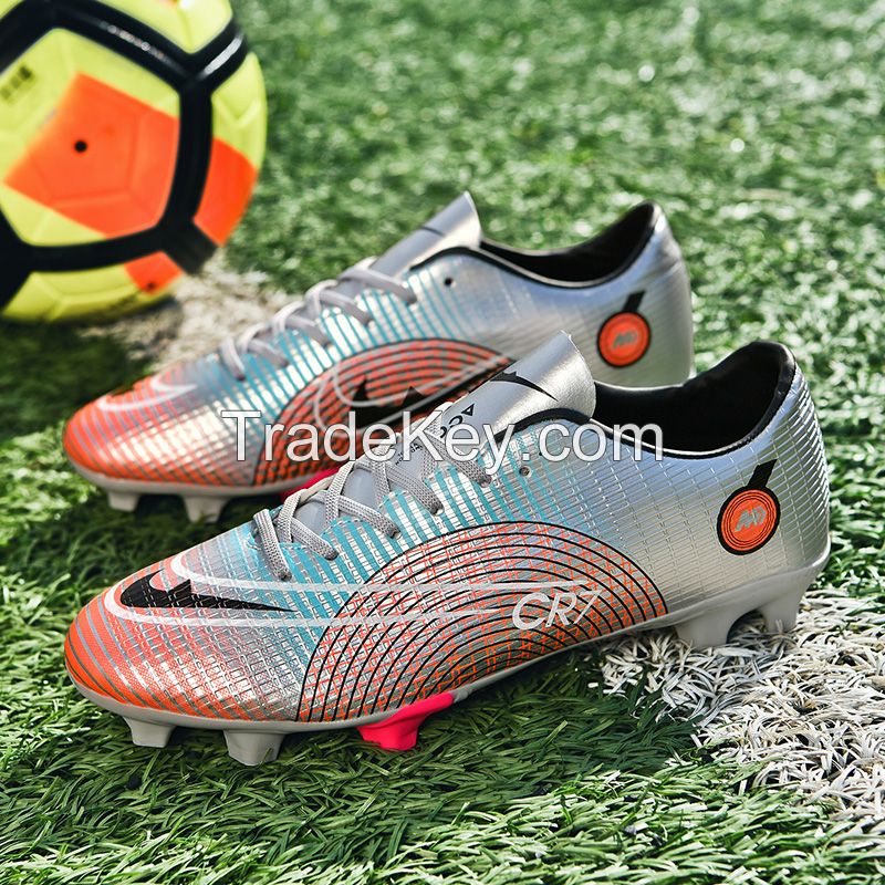 PU Surface TPU Sole Soccer Shoes Spikes Youth Student Training Competition Shoes(Silver Gray)