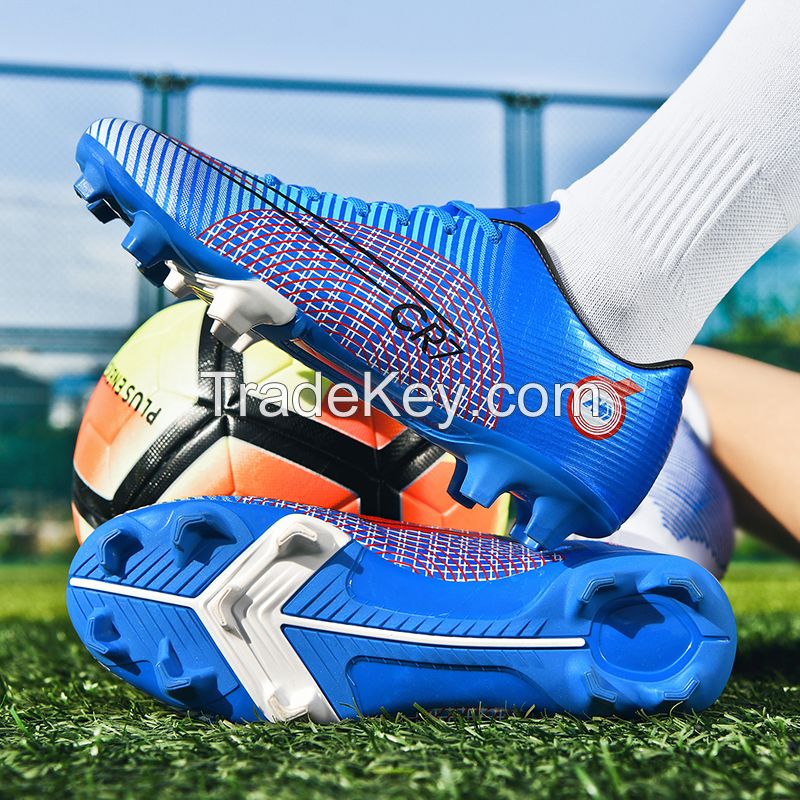 PU Surface TPU Sole Soccer Shoes Spikes Youth Student Training Competition Shoes(Blue)