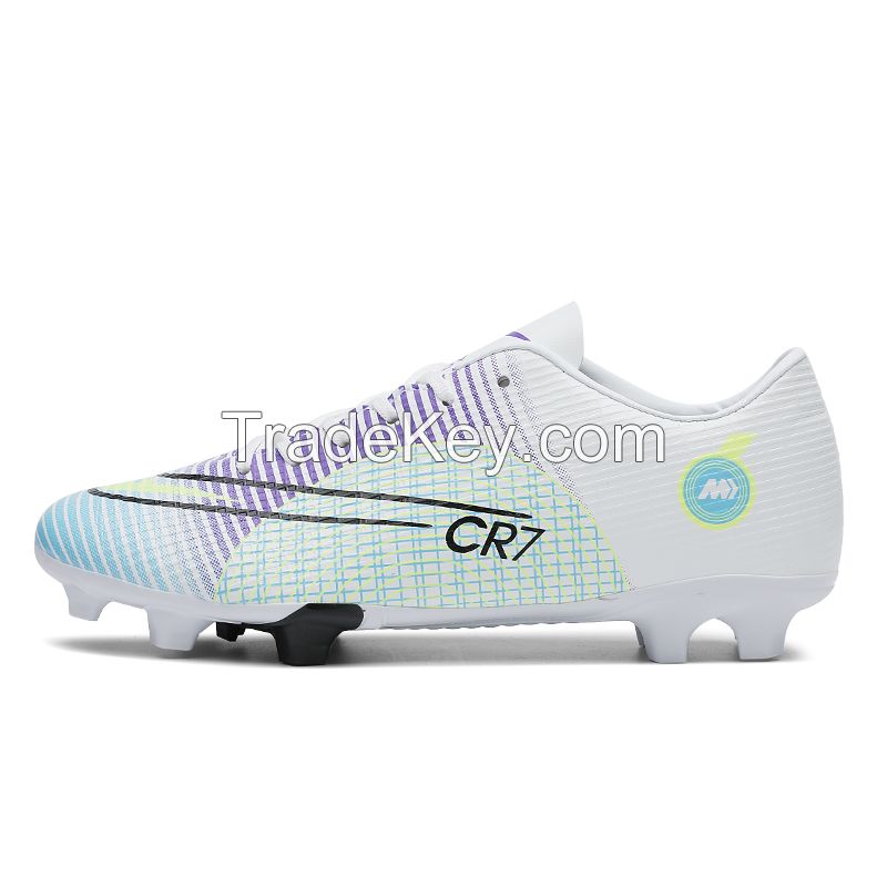 PU Surface TPU Sole Soccer Shoes Spikes Youth Student Training Competition Shoes(White Purple)