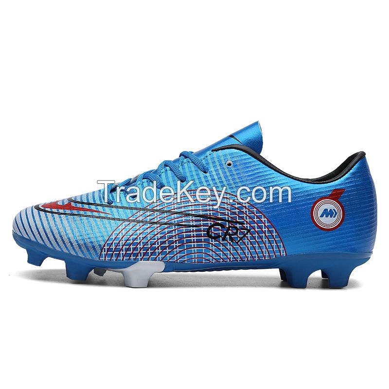 PU Surface TPU Sole Soccer Shoes Spikes Youth Student Training Competition Shoes(Blue)