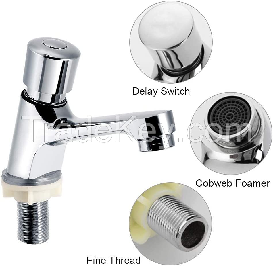 Delay Faucet Bathroom Push Tap Faucet Plated Chrome Self Closing Water Saving Delay Sink Tap for Public Kitchen Bathroom