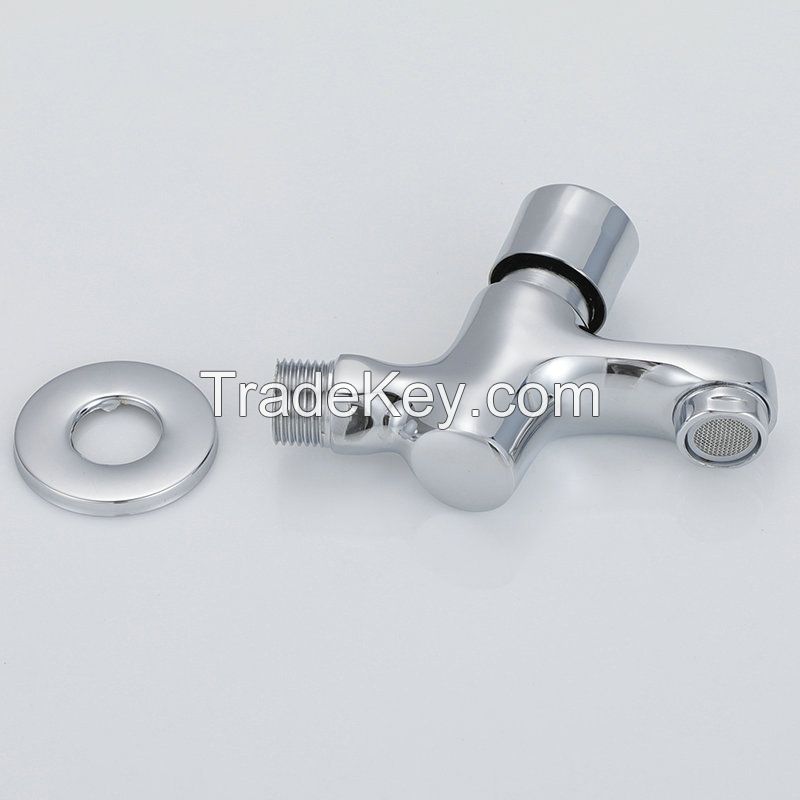 Brass wall faucet button type branch one cold delay faucet hand click on the public place of the faucet,