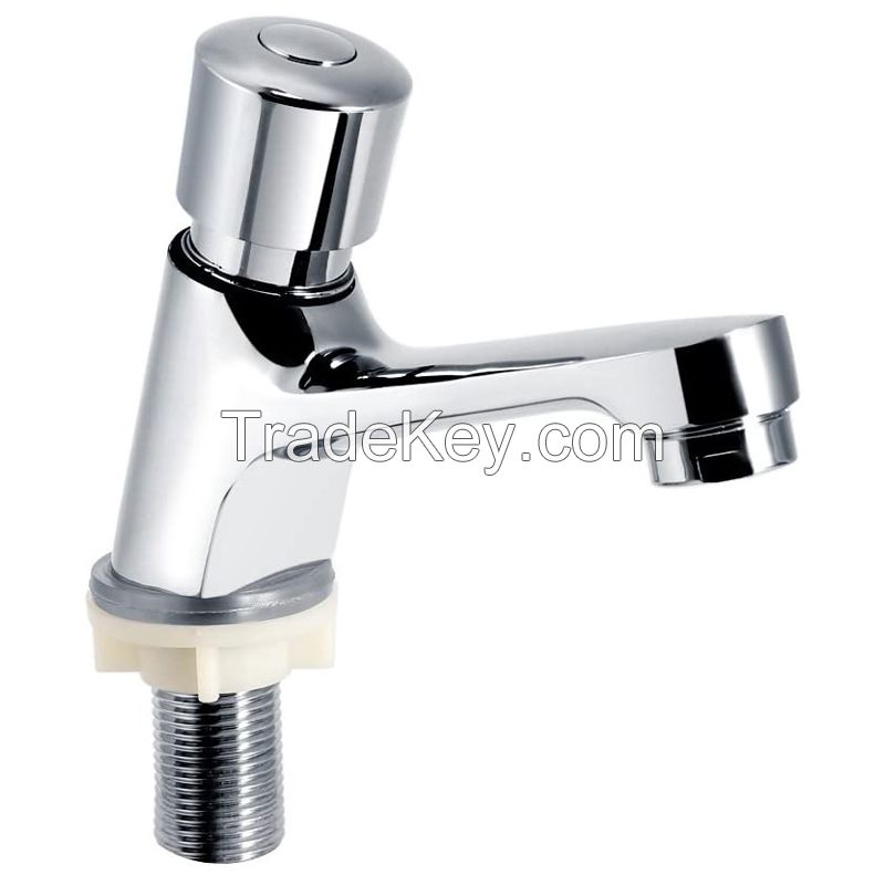 Delay Faucet Bathroom Push Tap Faucet Plated Chrome Self Closing Water Saving Delay Sink Tap for Public Kitchen Bathroom