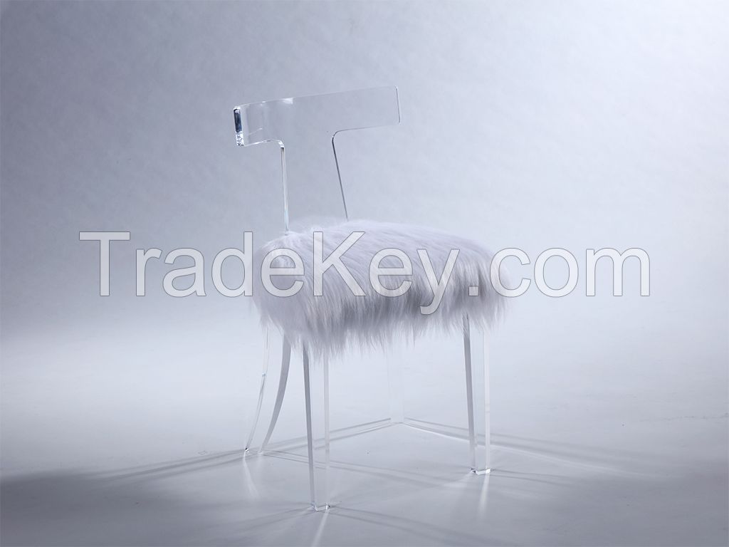 acrylic chair with fur cushion