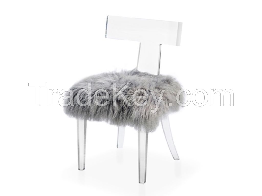 acrylic chair with fur cushion