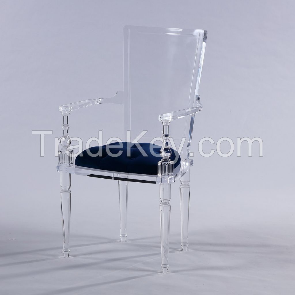 acrylic side chair with fabric cushion