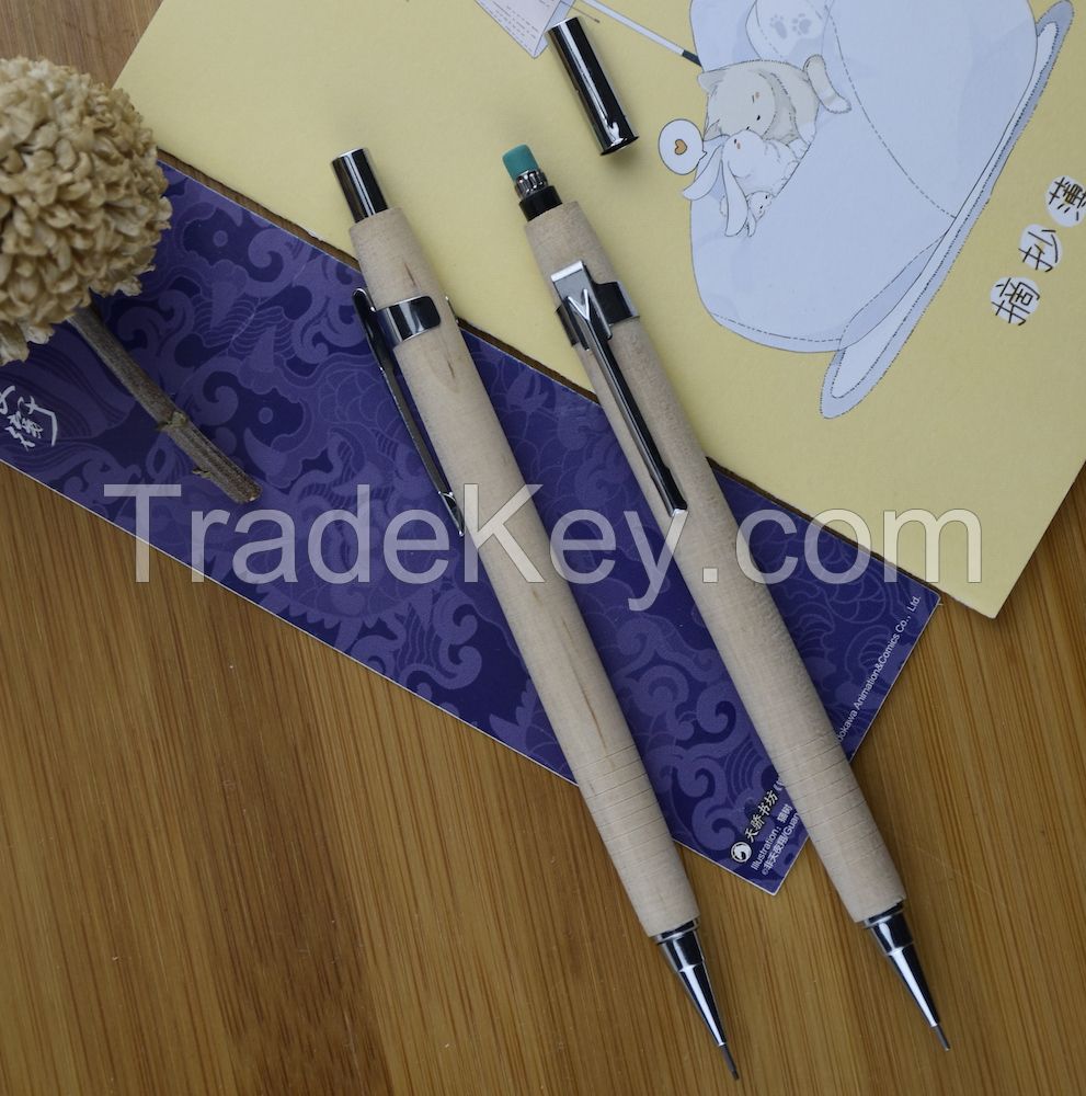 New arrivals Eco-friendly natural color wooden mechanical pencil 0.5mm with logo custom printed