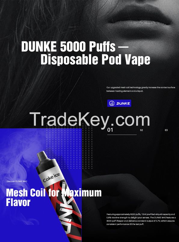 0mg/6mg/20mg/50mg  Dunke M42 disposable device 5000puffs