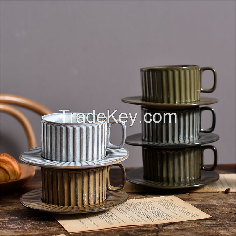 Kiln striped cups and saucers