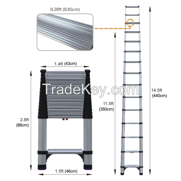 Aluminium Telescopic Extension Ladder 4.4m YT-44W