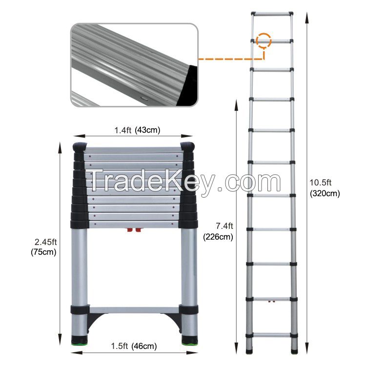 Aluminium Telescopic Extension Ladder 3.2m YT-32