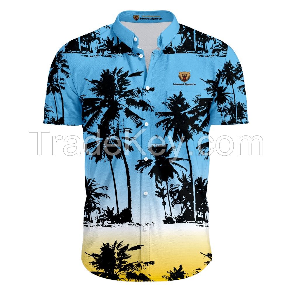 Blue Custom Sublimation Polo Shirt of Coconut Tree Pattern  