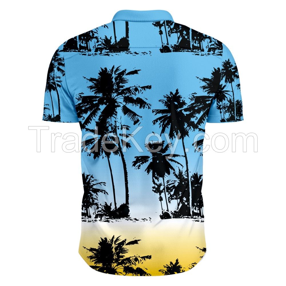 Blue Custom Sublimation Polo Shirt of Coconut Tree Pattern  